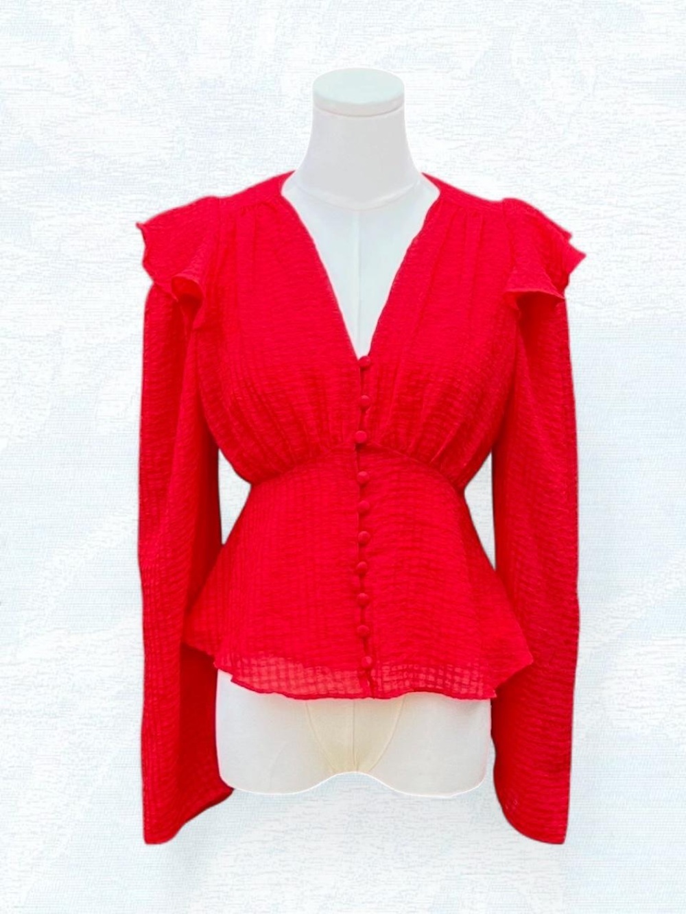 Avara Red Crinkle Peplum Blouse